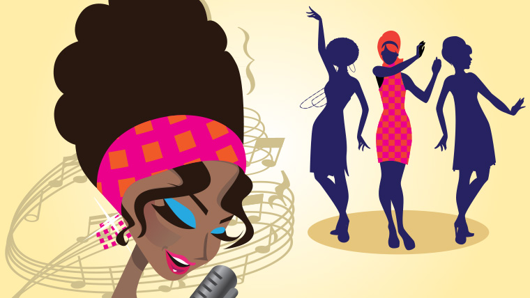 Graphic of three women dancing in musical